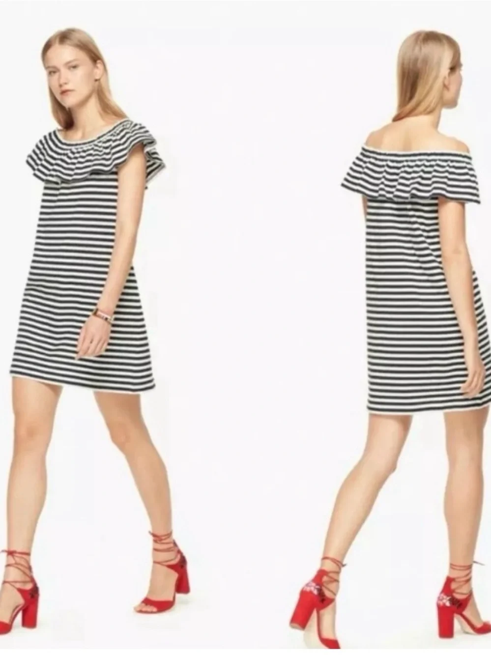 Kate Spade Striped Ruffled Shoulder Sun Dress